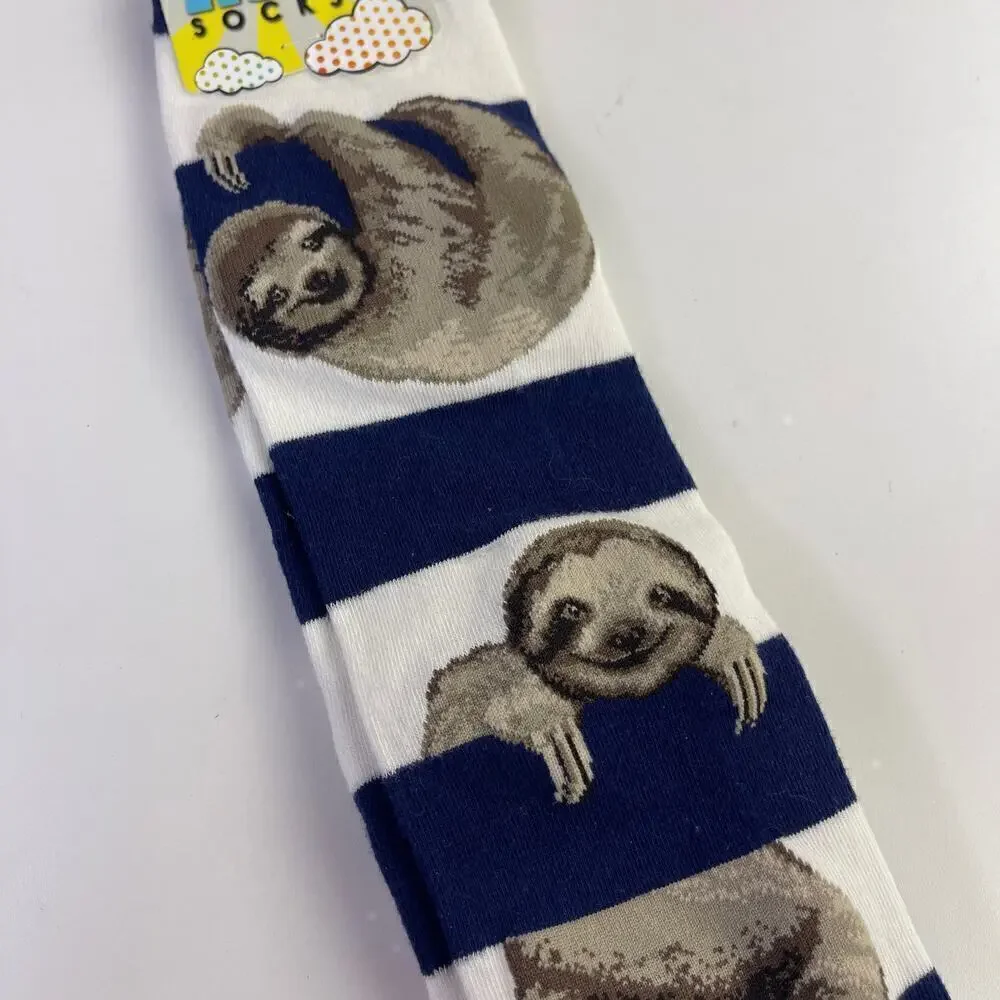 Mod Socks Women's Sloth Stripe Knee High Socks White Blue Size 9-11 Shoe 6-10